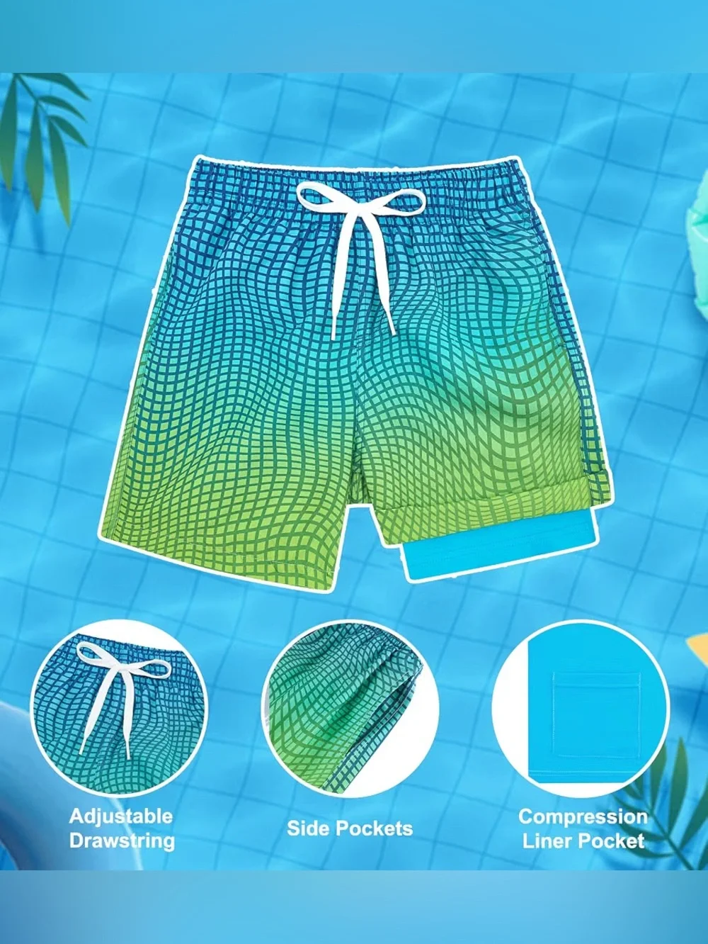 Boys Swim Trunks with Compression Liner